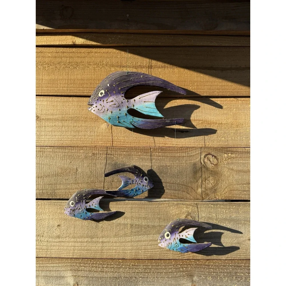 Wooden Hanging Decorative Hand Carved Hand Painted Fish‎ Vintage Jamaica